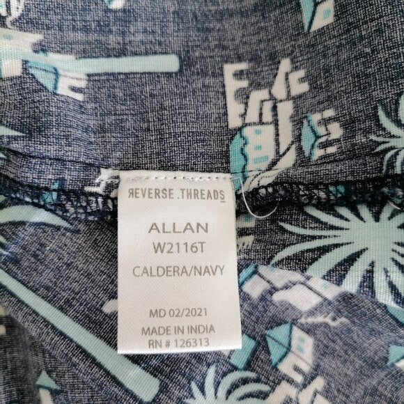 Reverse Threads Mens Navy Blue Short Sleeve Beach Button-Up Shirt Size Large - Picture 6 of 7